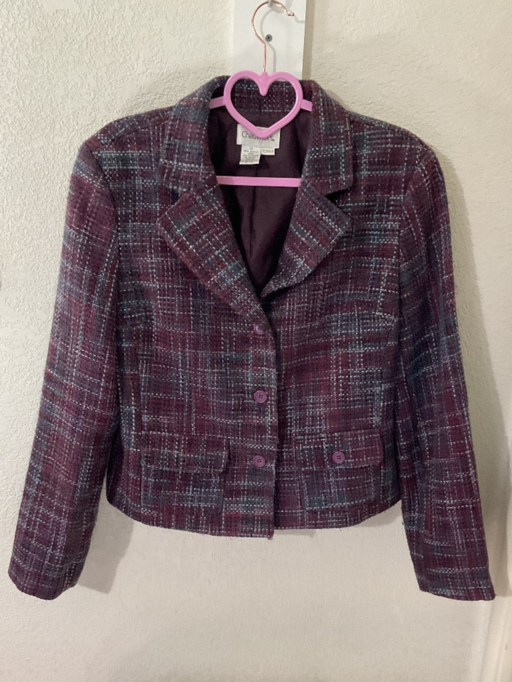Chadwick’s Vintage 90’s purple plaid,real pockets,polished,tailored,power suit